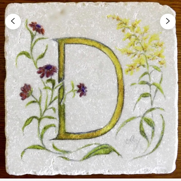 Botanical Letter Tumbled Stone Coasters-set of 2 - Picture 1 of 3